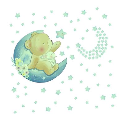 IWOWHERO 1-Sheet Glow-in-the-Dark Wall Stickers for Kids’ Rooms, Star and Animal Shapes