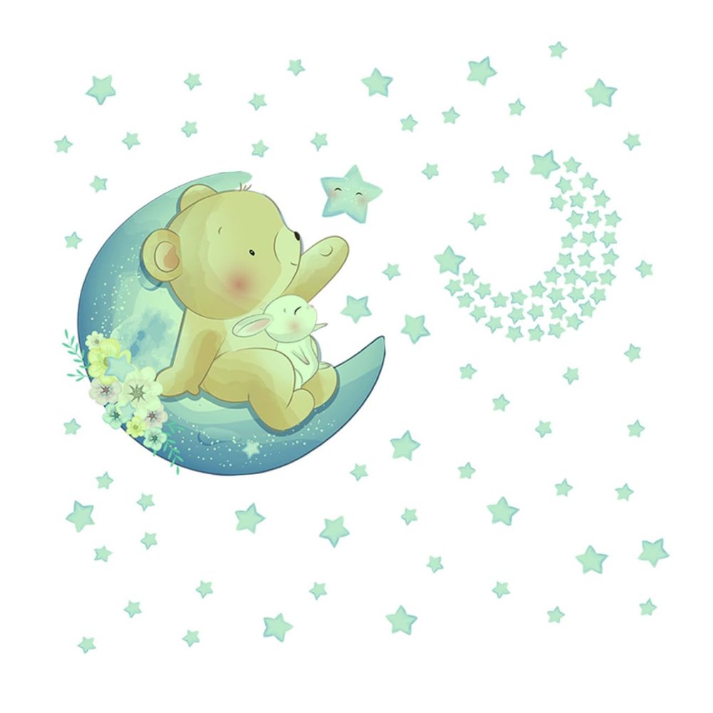 IWOWHERO 1-Sheet Glow-in-the-Dark Wall Stickers for Kids’ Rooms, Star and Animal Shapes