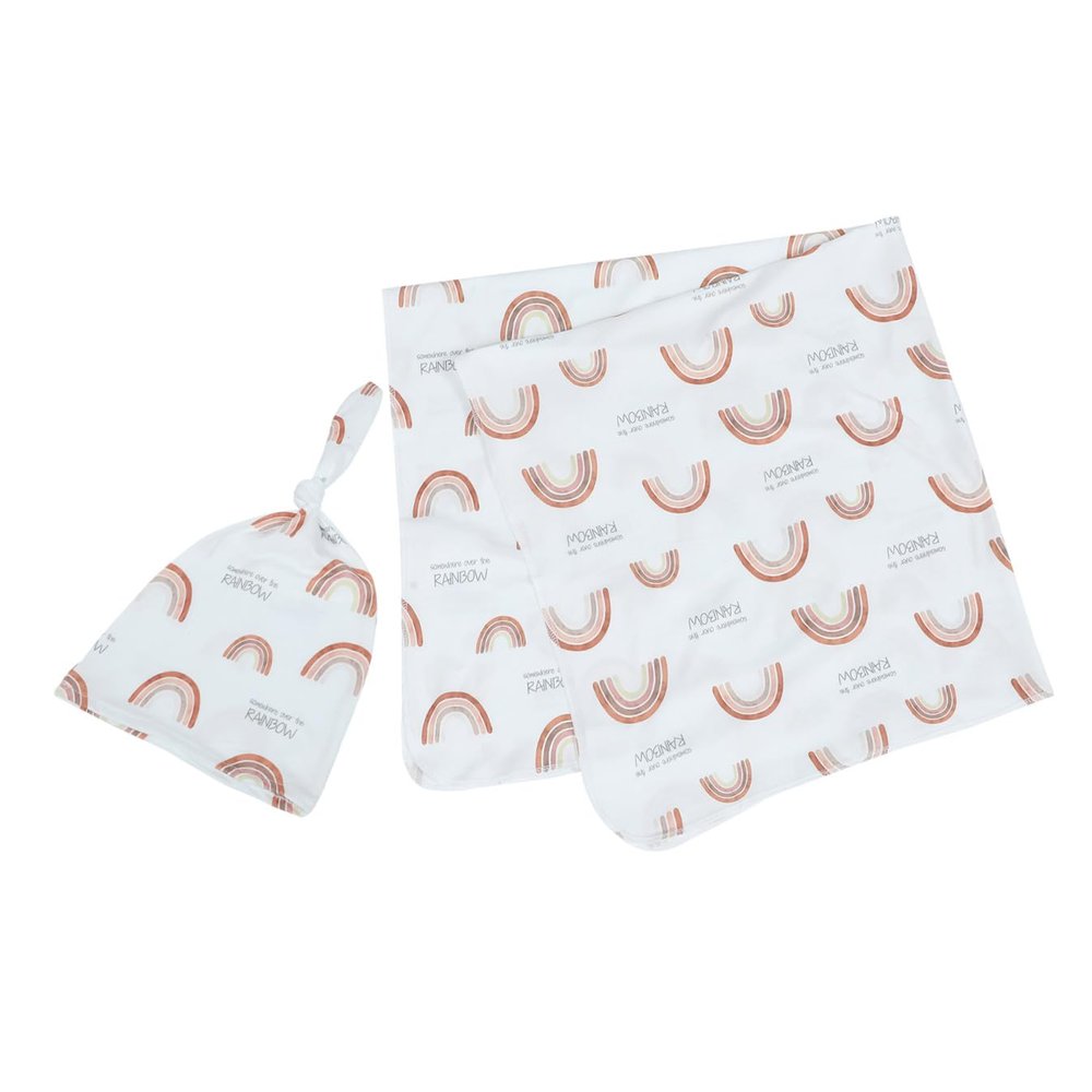 IWOWHERO 1-Set Baby Blanket and Hat, Cotton Swaddle Wrap for Newborns, Photo Prop for Baby Photography, Breathable and Durable