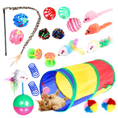 BUGUUYO 20-Piece Cat Toy Set for Indoor Cats, Interactive Tunnels, Balls and Toys for Exercise and Fun