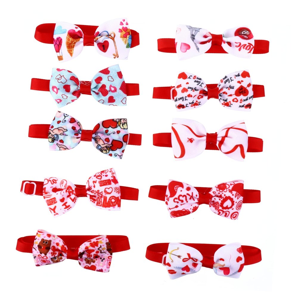 BUGUUYO 10-Piece Pet Heart Bowknot Collar Set
