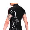 Latex T-Shirt with Shoulder Zippers and Buttons, Short Sleeves, High Collar, White, Size S view 3