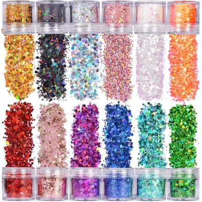 ROYJJ 12-Color Mixed Makeup Glitter, Face, Body, Eye, Hair, Epoxy Resin, Festival, Hexagon Sequins