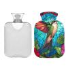 Green Bird 1-Liter Hot Water Bottle with Stained-Glass Pattern and Soft Cover view 1