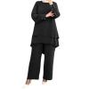 Duohropke Muslim Women's Prayer Clothing Set, Long-Sleeve Chiffon, Plus Size, Crew Neck, Double-Layer Top and Wide-Leg Pants view 1