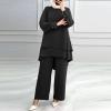 Duohropke Muslim Women's Prayer Clothing Set, Long-Sleeve Chiffon, Plus Size, Crew Neck, Double-Layer Top and Wide-Leg Pants view 2