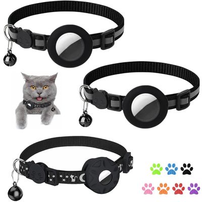 DEFIYEAR AirTag Cat Collar with Bell, Reflective Adjustable Collar for Cats, Kittens & Small Pets, 3-Pack