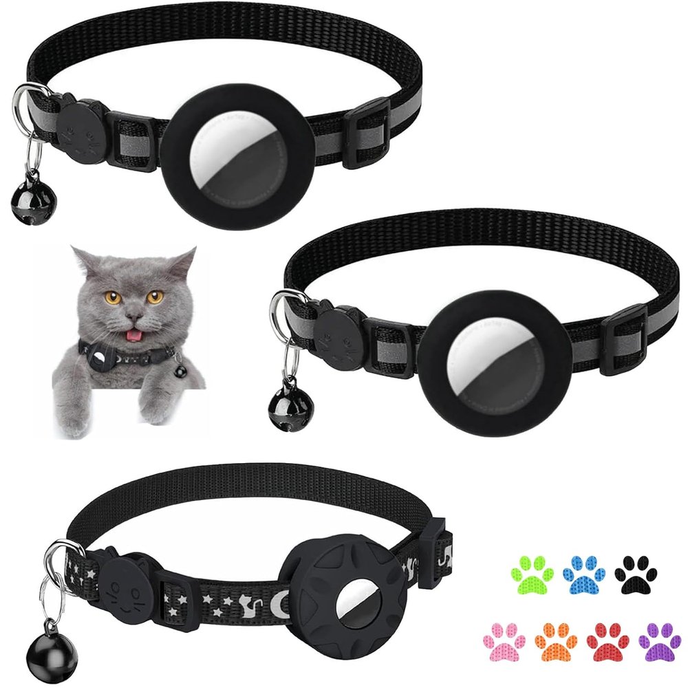 DEFIYEAR AirTag Cat Collar with Bell, Reflective Adjustable Collar for Cats, Kittens & Small Pets, 3-Pack