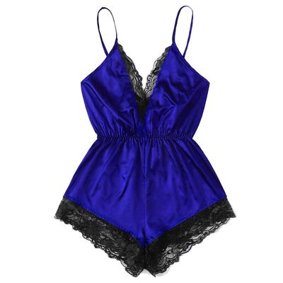 Women's Sexy Open-Bottom Lingerie Set, Blue, XXL