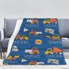 Xiso Ver Flannel Throw Blanket, Construction Vehicles, Cartoon Trucks and Excavators, 167.6 x 228.6 cm view 1