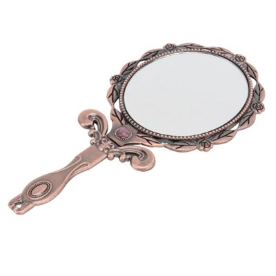 Vintage Oval Makeup Mirror with Handle, Metal and Glass, Portable for Travel