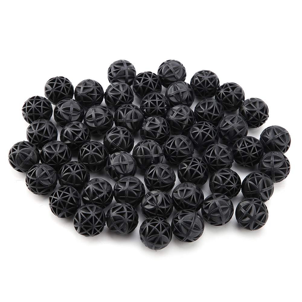 Akozon 36 mm Bio Balls for Aquarium Filters, 50-Pack with Cotton