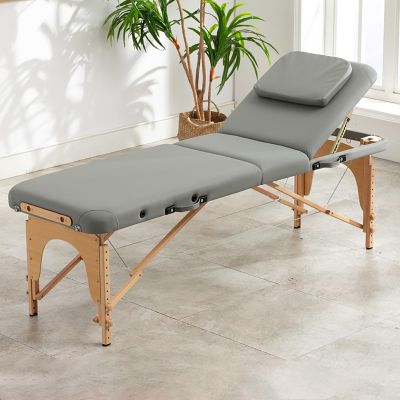 Gtzly Massage Table, 3-Section Foldable Spa Bed with Face Hole and Adjustable Backrest, Gray