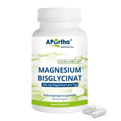 APOrtha Magnesium Bisglycinate, 180 Vegan Capsules for 60 Days