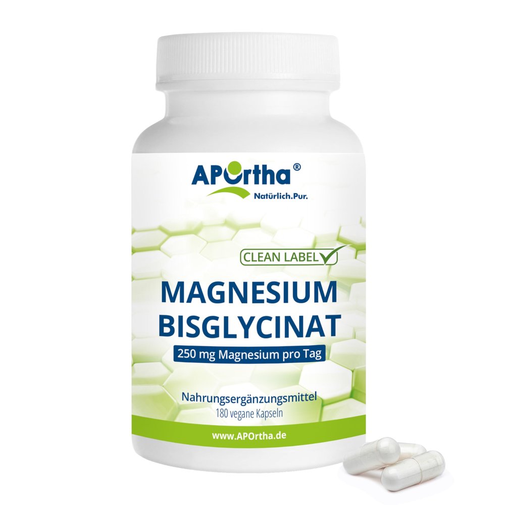 APOrtha Magnesium Bisglycinate, 180 Vegan Capsules for 60 Days