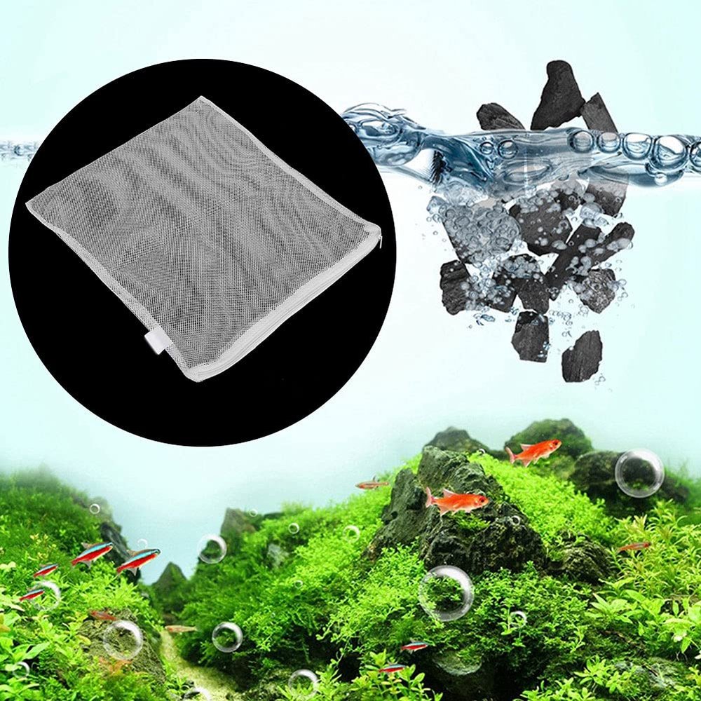 KIMISS 10-Pack Zippered Mesh Bags for Aquarium Filter Media, for Activated Carbon, Sponges and Bio Balls (White)