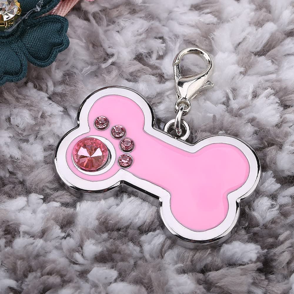 Personalized Pet Enamel Bone ID Tag for Dogs and Cats (PINK)