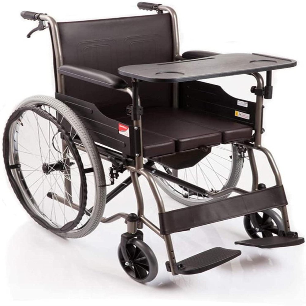 PNAJFUEL Self-Propelled Folding Wheelchair with Commode, Sturdy Carbon Steel Frame