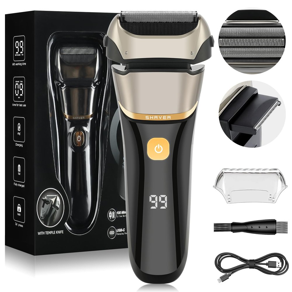 AOOWU 2-in-1 Foil Shaver for Men, Rechargeable USB Electric Razor, Wet & Dry, 100-Minute Runtime, Washable