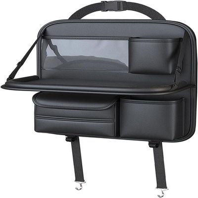HBDTNTKF Car Seat Back Organizer for Suzuki Splash 2008–2012, PU Leather, Folding Tray, Small, Black