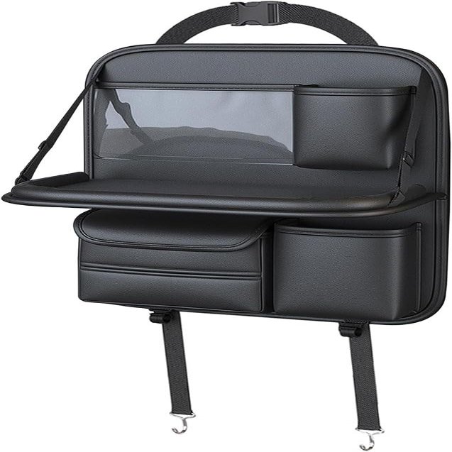 HBDTNTKF Car Seat Back Organizer for Suzuki Splash 2008–2012, PU Leather, Folding Tray, Small, Black