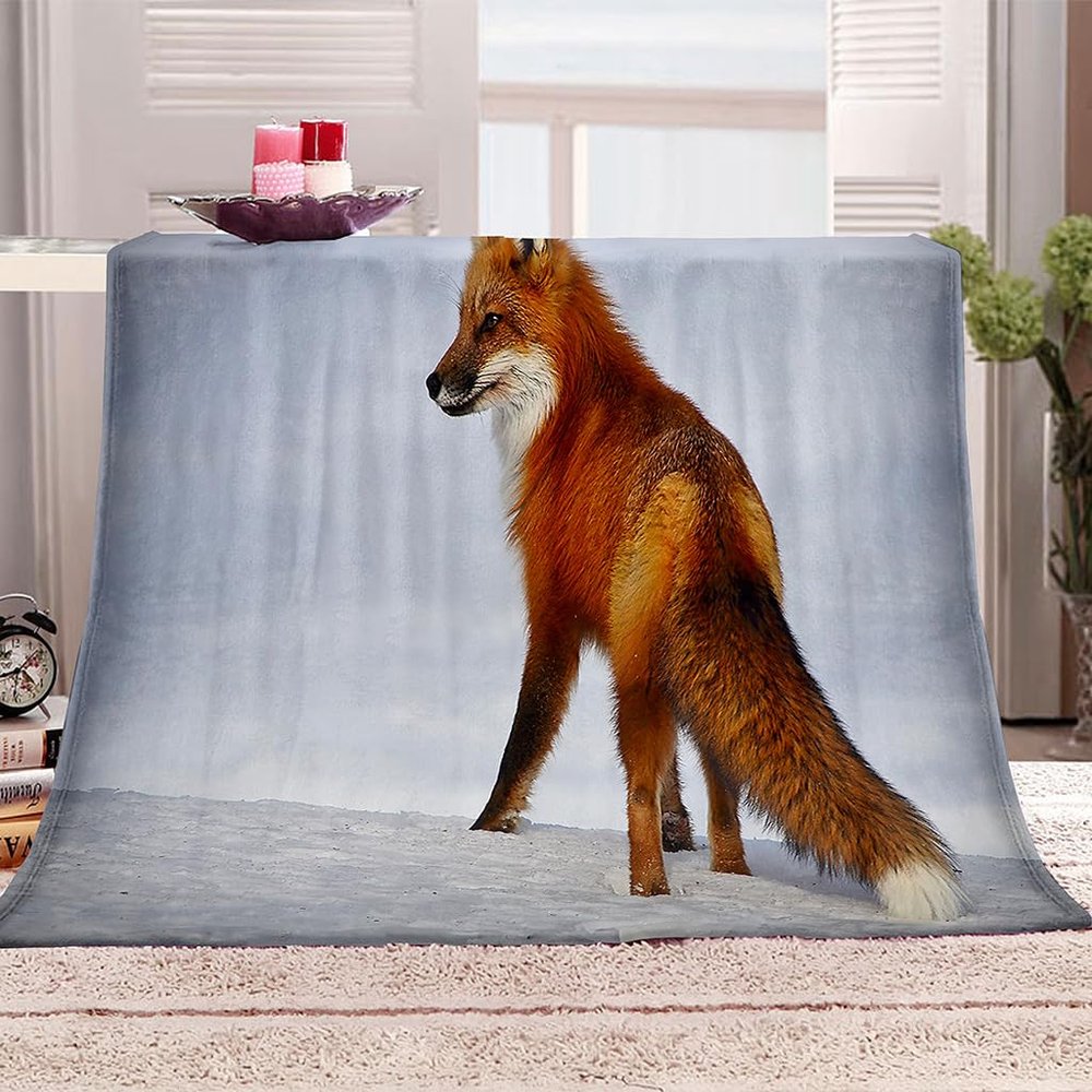 KQYLBM Fox Fleece Blanket, 100 x 150 cm, Plush Winter Blanket