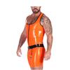 GAYLOP Latex Catsuit, Handmade 2-Piece Top and Pants, Orange/Black, Size M view 3