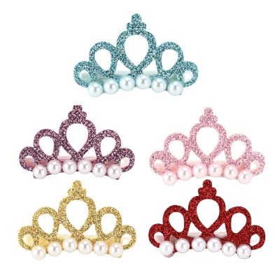 25 Frog Hair Clips with Crown and Pearl Decoration