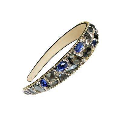 Blue Rhinestone Headband with Wide Band for Women
