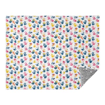 OWFKAY Fleece Blanket, Sofa Throw, Microfiber Blanket for Bed and Couch, 140 x 178 cm, Handprint and Colorful Dog Paw Print Design