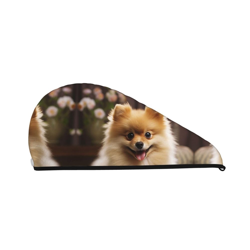 STVYUKL Se Pomeranian Dog Hair-Drying Cap, Super Absorbent, Soft, Quick-Drying Coral Velvet Hair Turban for Women with Wet, Long, Thick Hair