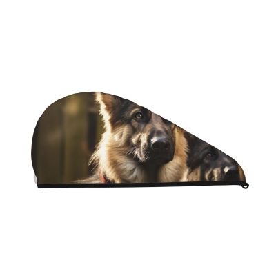 STVYUKL German Shepherd Hair-Drying Cap, Coral Velvet