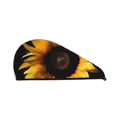GDSHJKLW Hair Turban with Sunflower on Black Background