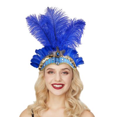 Blue Feather Fascinator Headband for Women, One Size