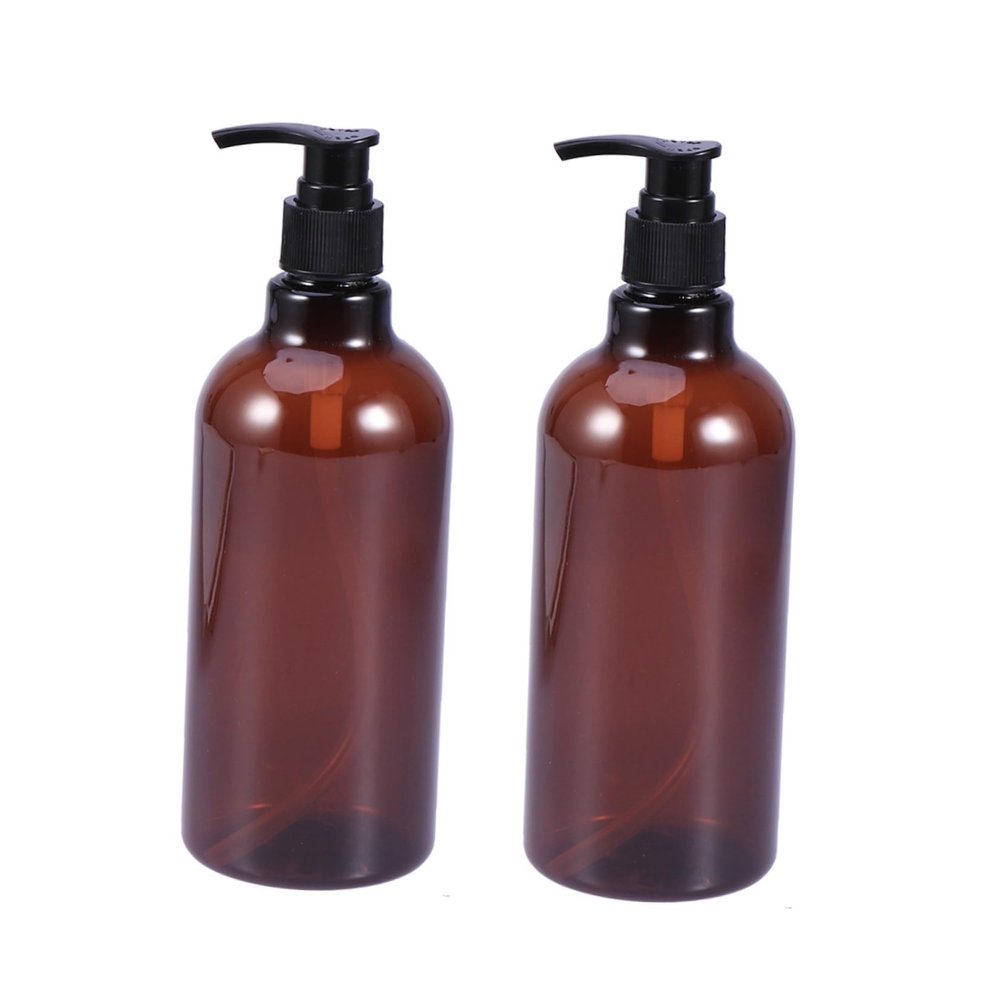 Gogogmee 2-Piece Brown Pump Bottles with Screw Caps, Reusable Dispenser Bottles for Shampoo, Soap, Essential Oils and More, Made of PET and PP