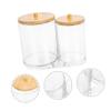 Anneome Cotton Swab Organizer with Wooden Lid, Stackable Storage Box for Cotton Pads, White, for Bathroom and Vanity view 4