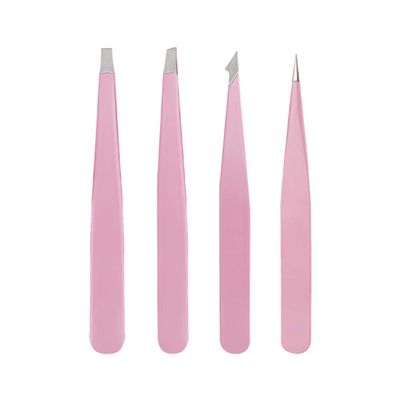 4-Piece Stainless Steel Tweezer Set with Storage Case