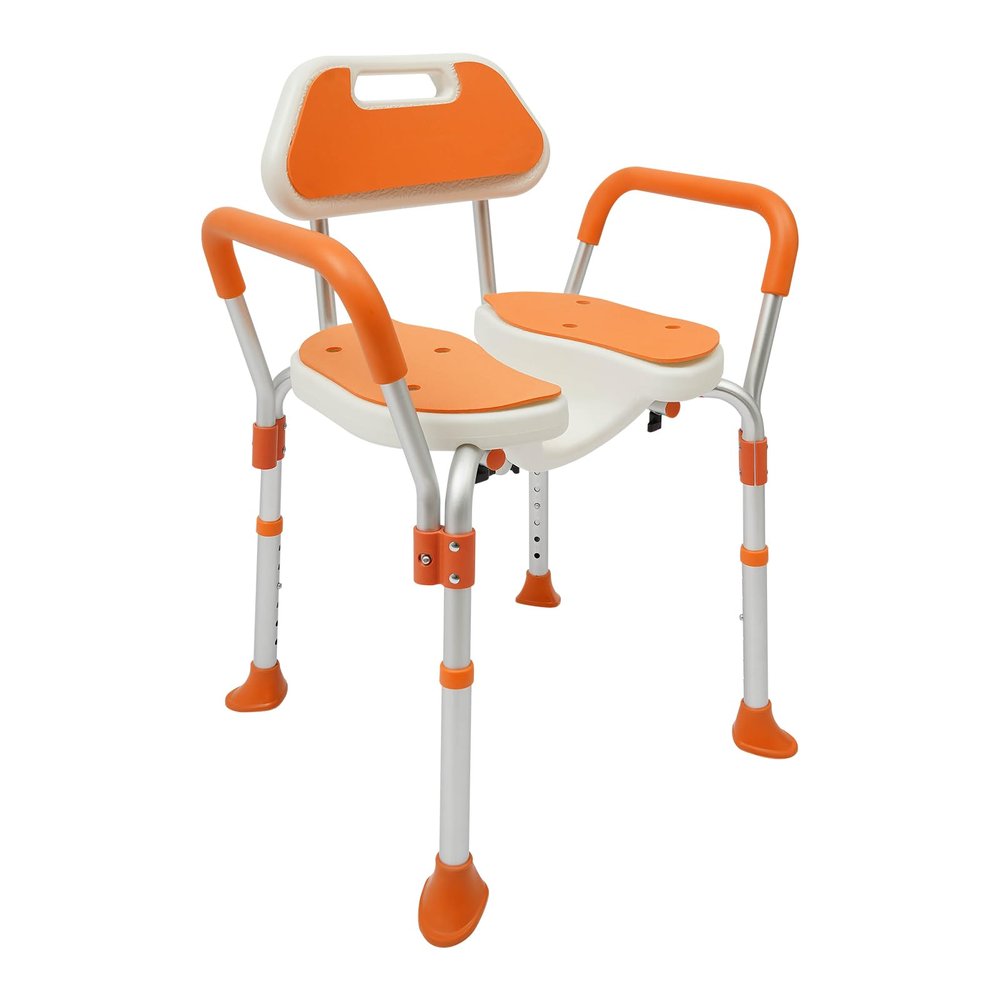 Adjustable Shower Chair with Armrests, Backrest, and Padded Non-Slip Seat