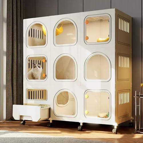 Large 2/3-Tier Cat Playpen with Wheels, Litter Box and Foldable Metal Wire Cage