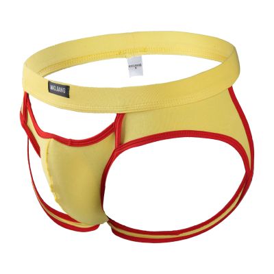 Genrico Men's Jockstrap Suspensorium Thong, Transparent Hollow Slip, Yellow, Large