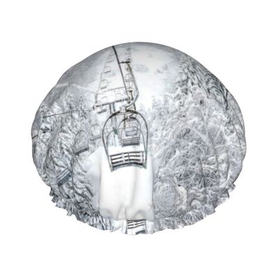 Winter Old Cable Ski Lift Printed Double-Layer Shower Cap