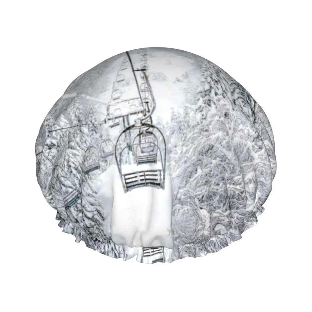 Winter Old Cable Ski Lift Printed Double-Layer Shower Cap