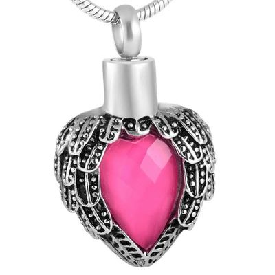 MKJFRLLSA Stainless Steel Memorial Urn Necklace for Human or Pet Ashes - Angel Heart Cremation Pendant