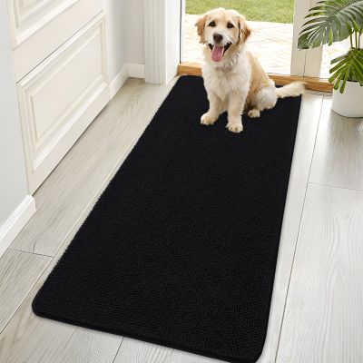 OLANLY Chenille Dog Paw Mat, 70 x 35 cm, Black