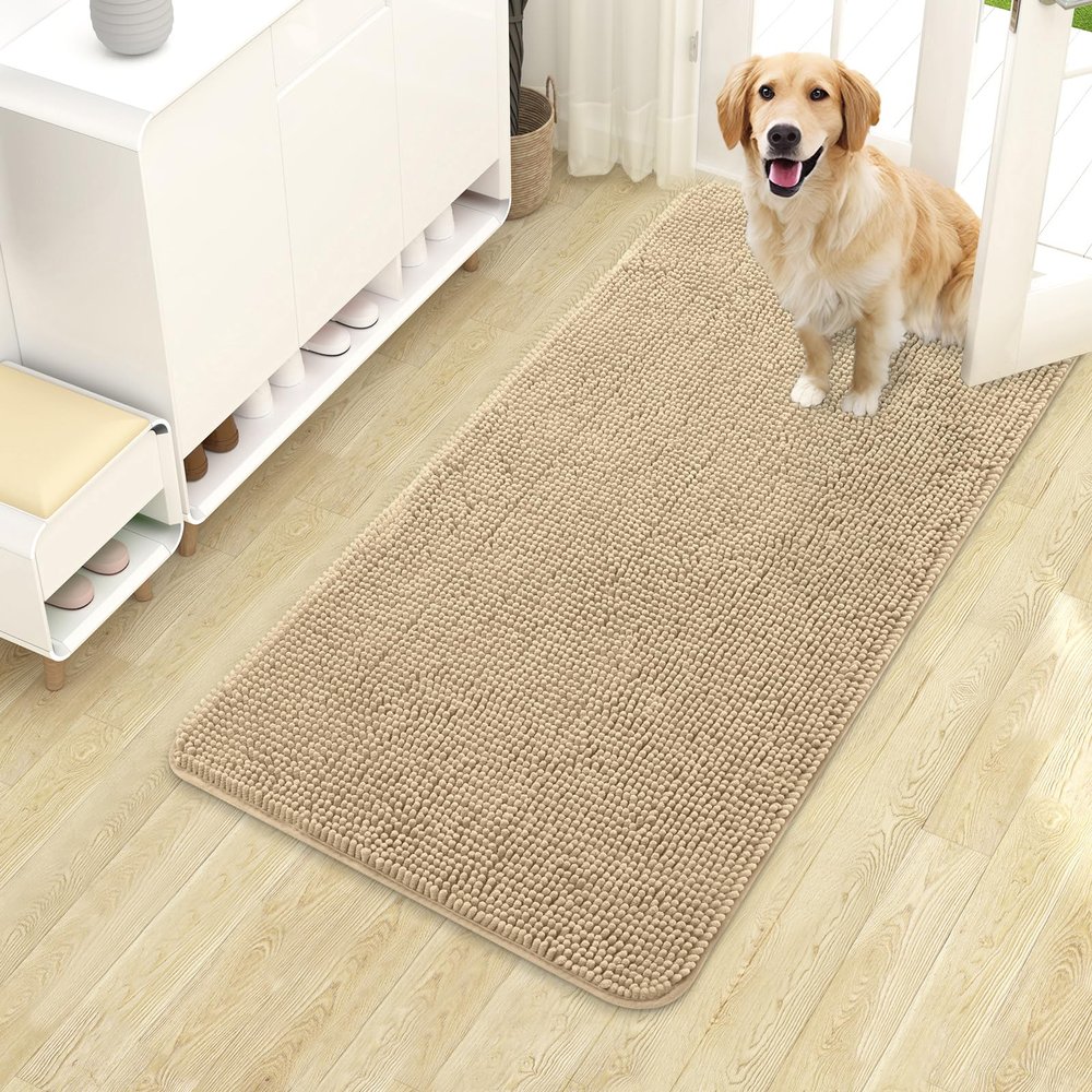 OLANLY Chenille Dog Paw Mat for Muddy Paws, 40 x 24 cm, Beige