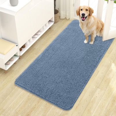 OLANLY Chenille Dog Paw Mat for Muddy Paws, 44 x 24 cm, Absorbent, Non-Slip, Washable, Quick-Drying, Airy Blue