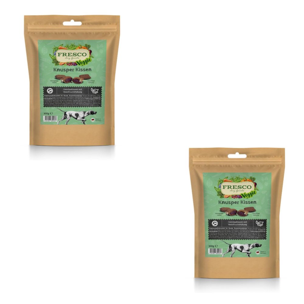 FRESCO Crunchy Pillows | Double Pack | 2 x 100 g | Vegan Dog Snack | Vegetable Pillows with Forest Fruit Filling
