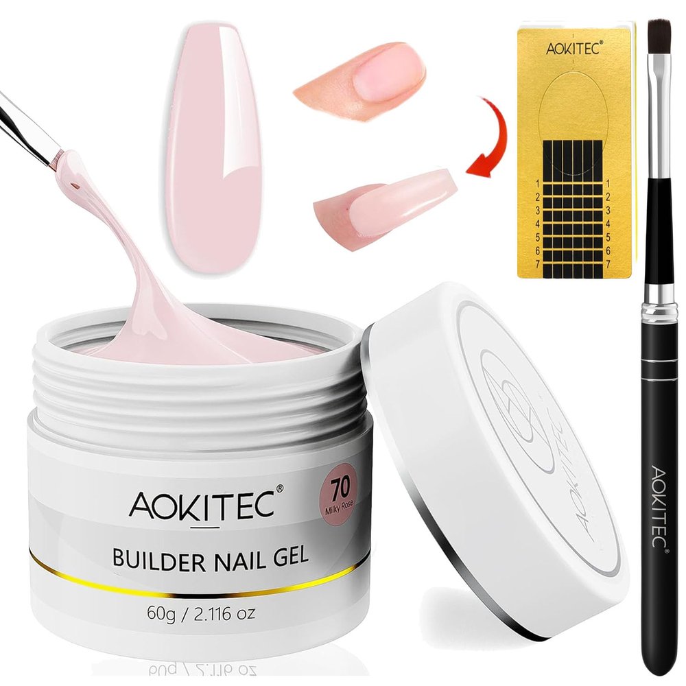 Aokitec 60 g Pink Builder Gel for Gel Nails, UV Builder Gel, Hard Gel