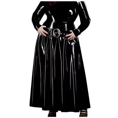YGZHANYUANOKU Women's Maxi Skirt, Latex-Look Patent Leather, Casual High-Waisted Vinyl PVC A-Line Office Skirt, Customizable, Black, S
