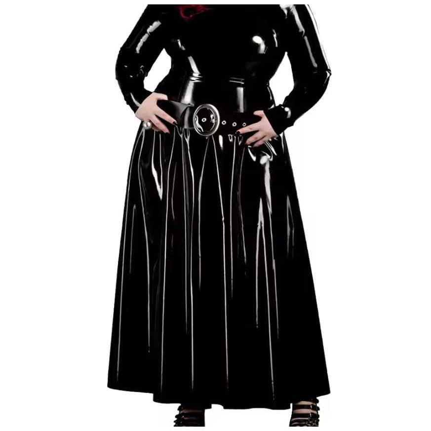 YGZHANYUANOKU Women's Maxi Skirt, Latex-Look Patent Leather, Casual High-Waisted Vinyl PVC A-Line Office Skirt, Customizable, Black, S